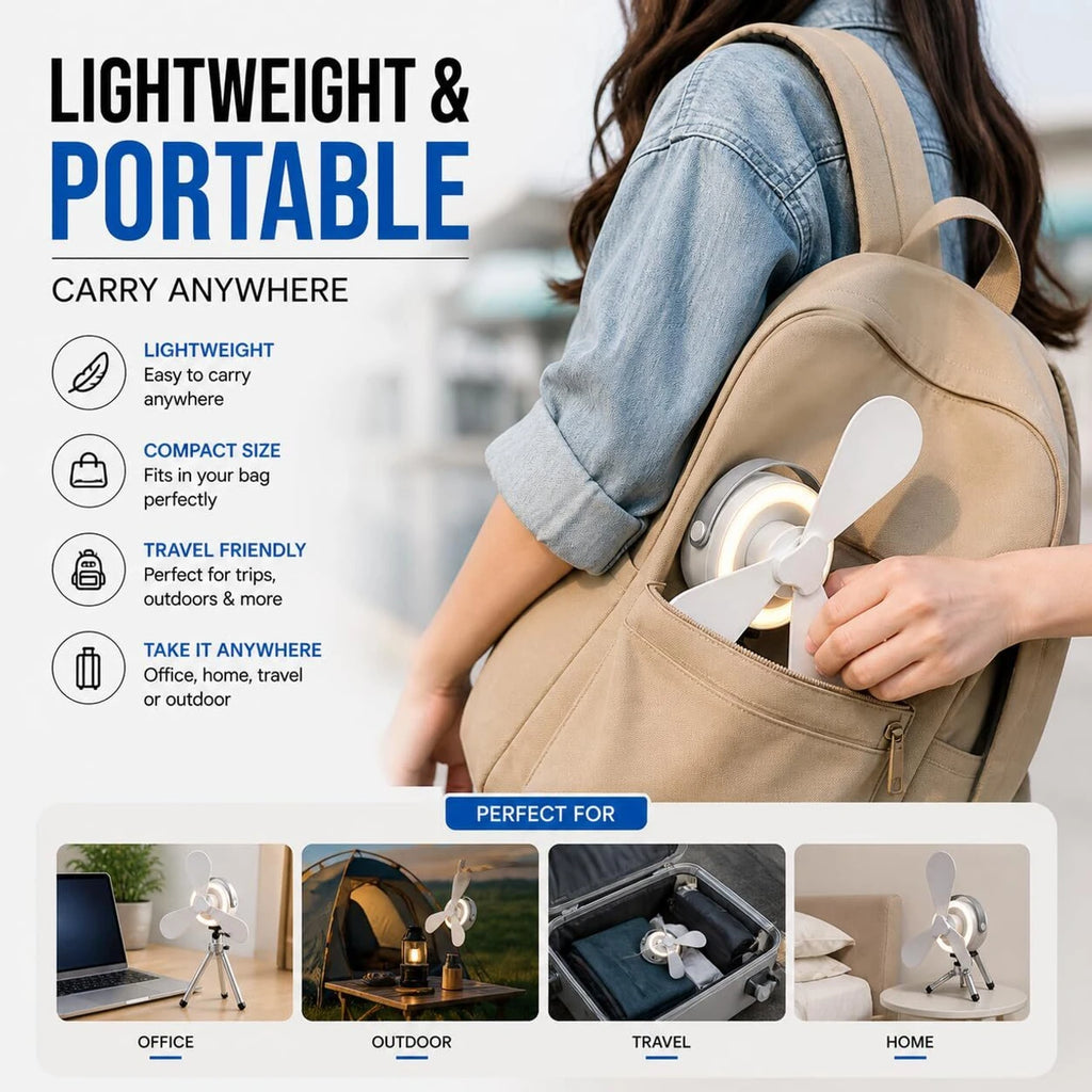 Portable Mini Cooling Fan with LED Light & Remote