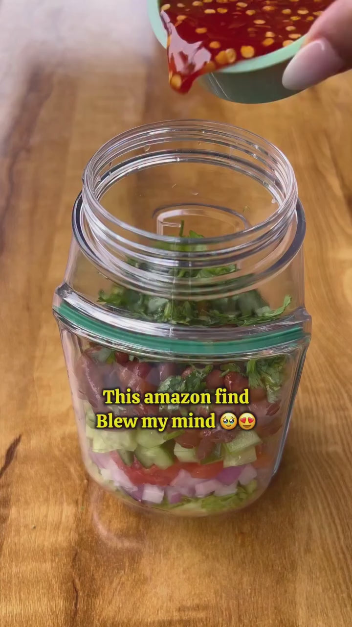 BowlCraft Side-Opening Salad Jar with Dressing Cup | Portable Leakproof Mason Lunch Container | Shakeable Healthy Meal Prep Box | 500ml